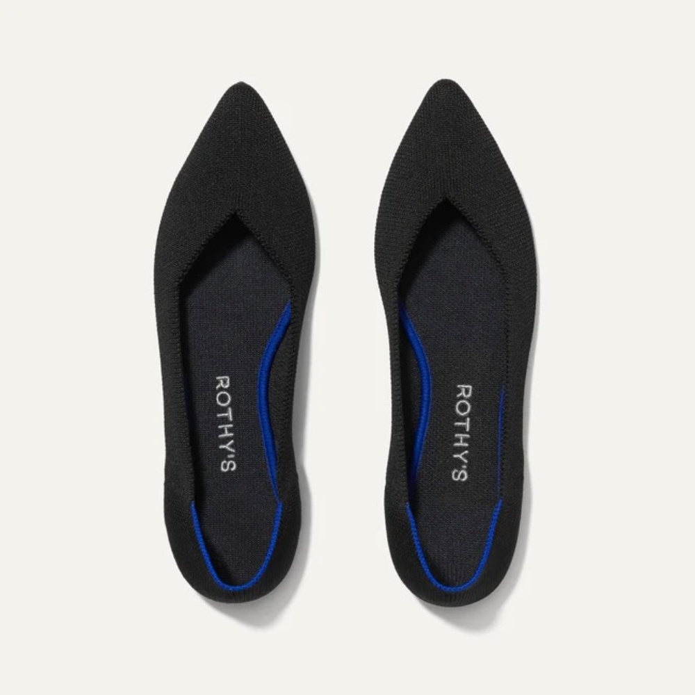 Rothy's The Point Black/Blue Trim Ballet Flats Sz 9